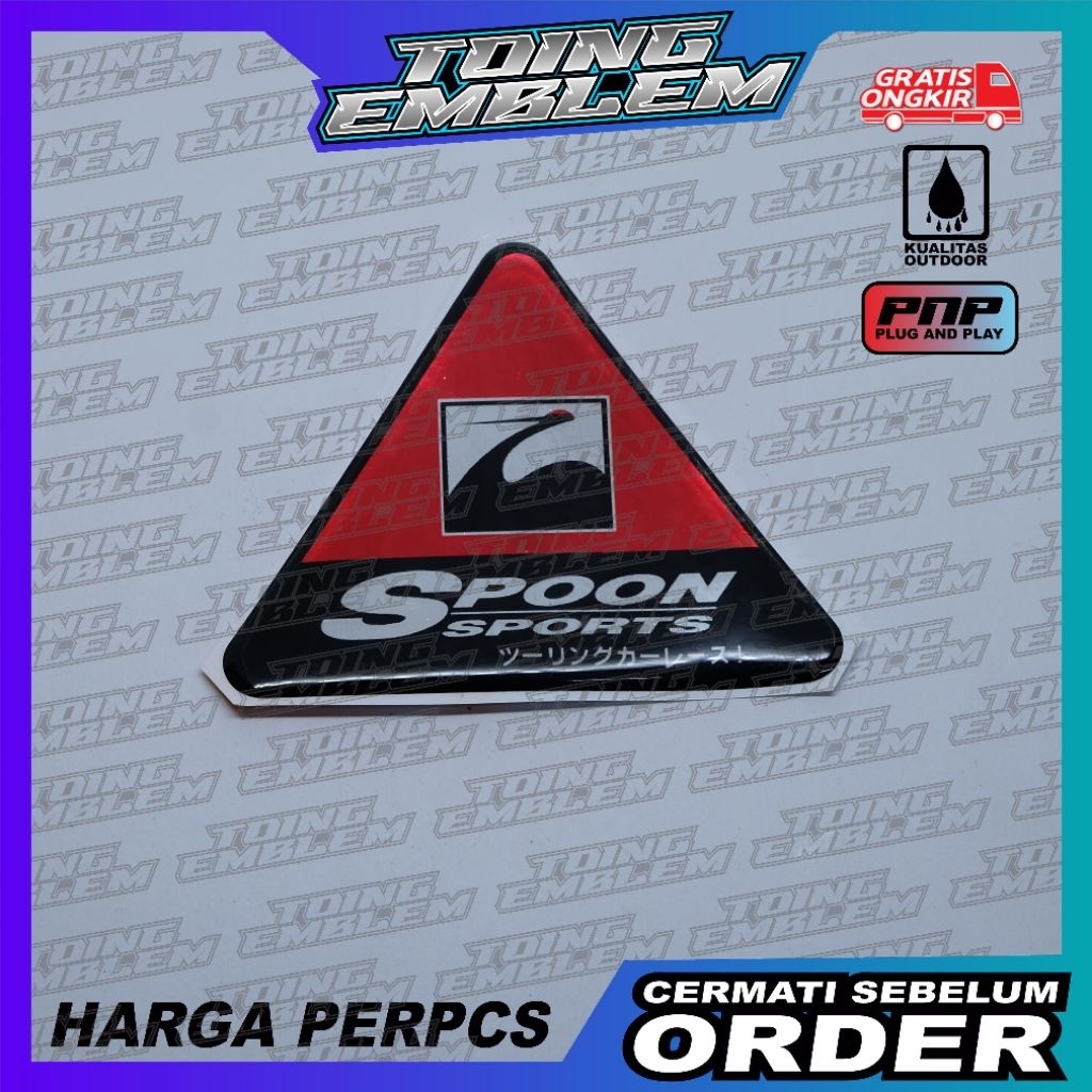 Emblem Timbul honda spoon sport, Ukuran 7cm x 6cm / emblem Spoon honda / emblem warning honda spoon