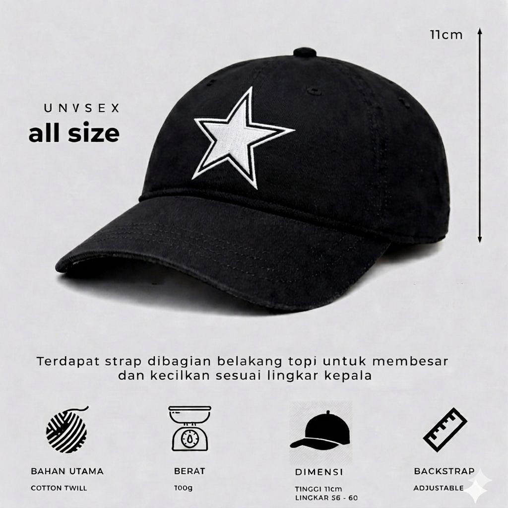 Topi baseball Logo Icon BINTANG
