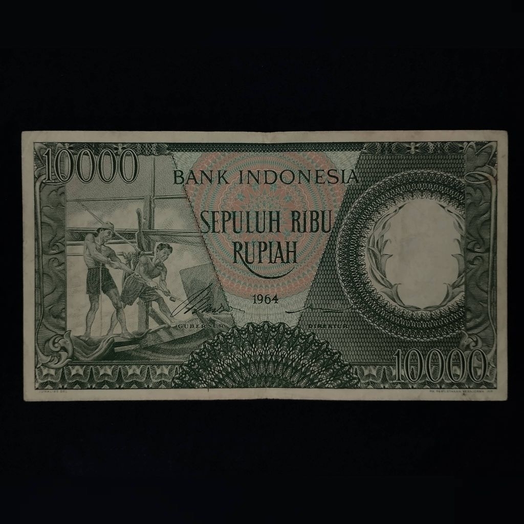 uang kuno 10000 seri pekerja th 1964 hijau
