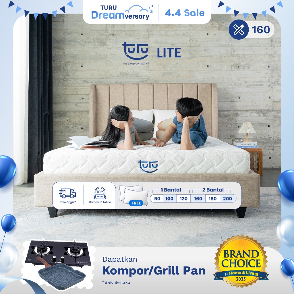 Turu - Kasur Base Support Foam TURU LITE ukuran 160x200 (Queen Size) Free Bantal