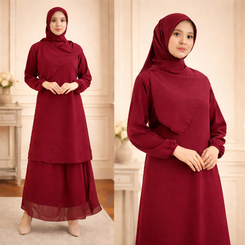 Gamis Malaysia Lebaran | Gamis Anggun Ceruty Babydoll Putih Bersih LD100-130 - Eid Adha