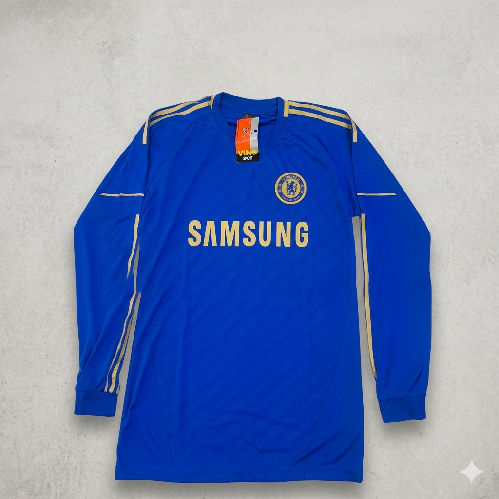 Kostum Bola Chelsea Classic Retro Lengan Panjang / Jersey Chelsea Vintage Samsung Blue / Kostum Bola