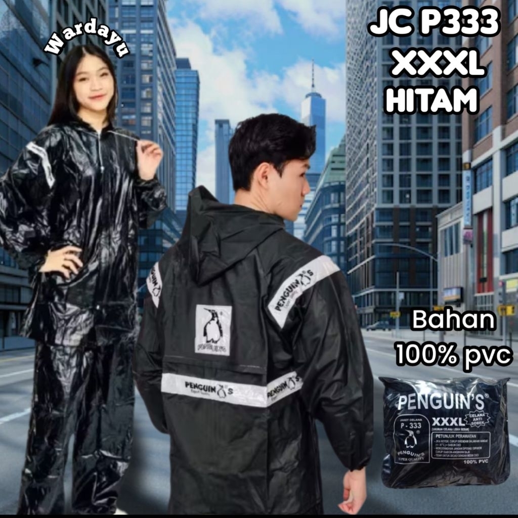 Jas Hujan Penguin P333 XXXL Pinguin Tebal Lentur Original P 333  Hitam 3XL Jumbo Setelan Jaket Celan