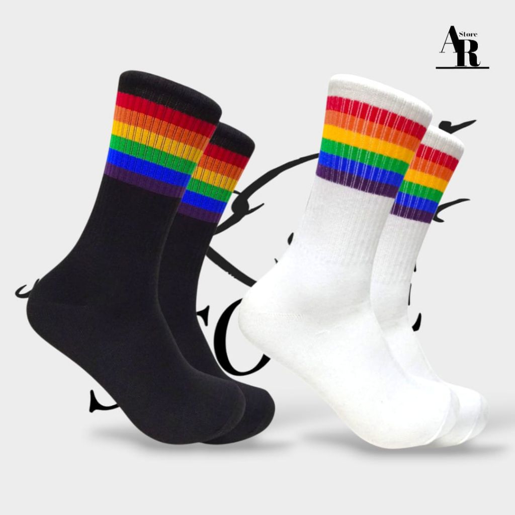 Kaos Kaki Oldschool Motif Pelangi/Kaos Kaki Motif Rainbow/Kaos kaki Stripe Pelangi/Kaos Kaki Olahrag