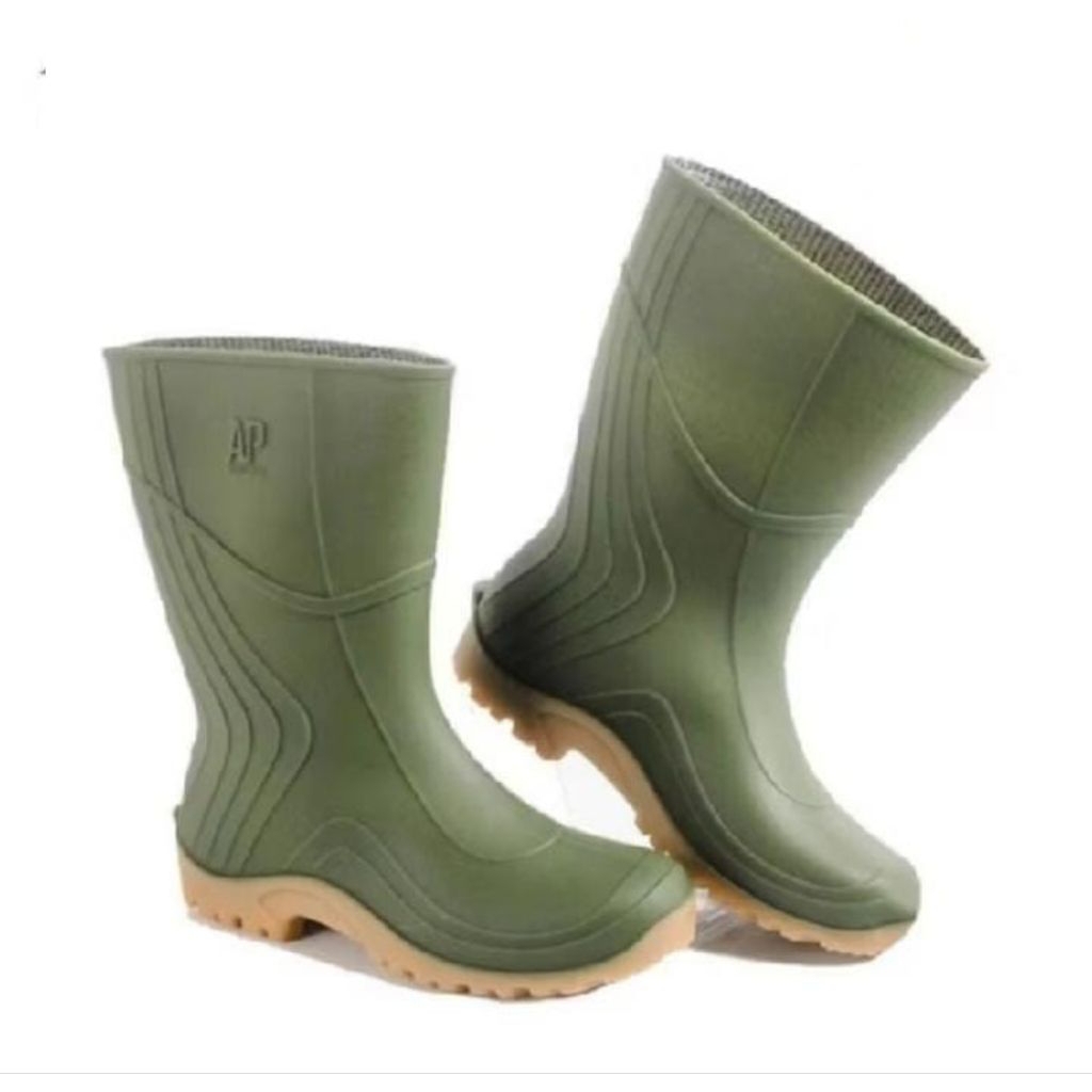AP BOOT 2007 Sepatu bots hijau PRIA WANITA KARET PENDEK SEPATU BOOTS BERKEBUN ANTI SELIP BAHAN PVC
