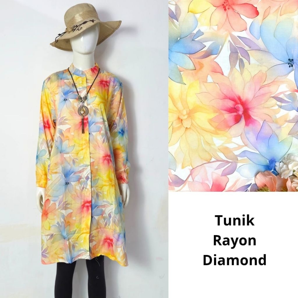 Tunik Kemeja Katun Rayon ImportNew Full Motif Bunga Keren