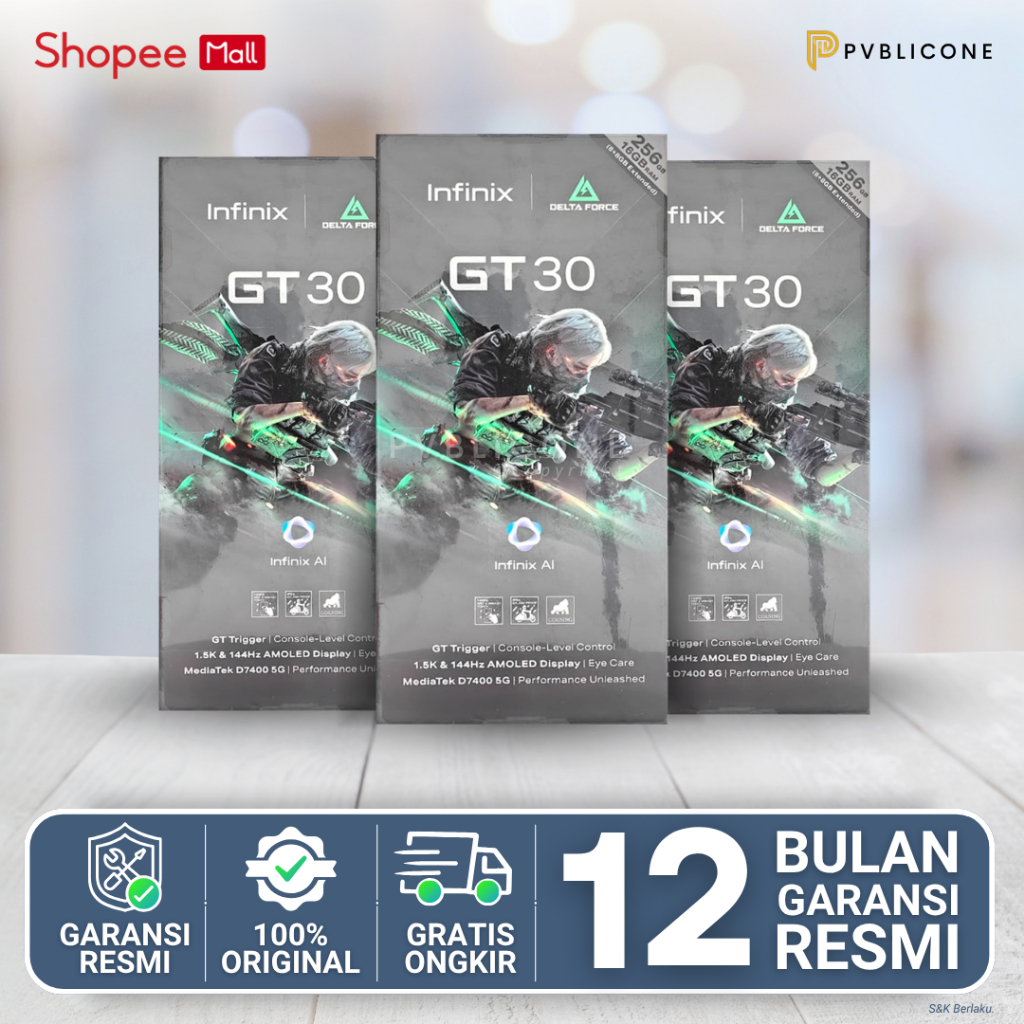 Infinix GT 30 5G 8/256GB AMOLED 144Hz Baterai 5500mAh Dimensity 7400 HP Gaming NFC Garansi Resmi