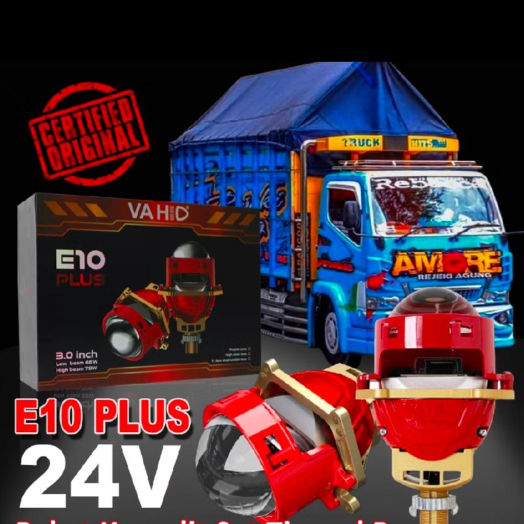 VAHID E10 Plus  24 VOLT | Bi-LED Projector Dual Core Blue Lens HD 24 Volt Sepasang