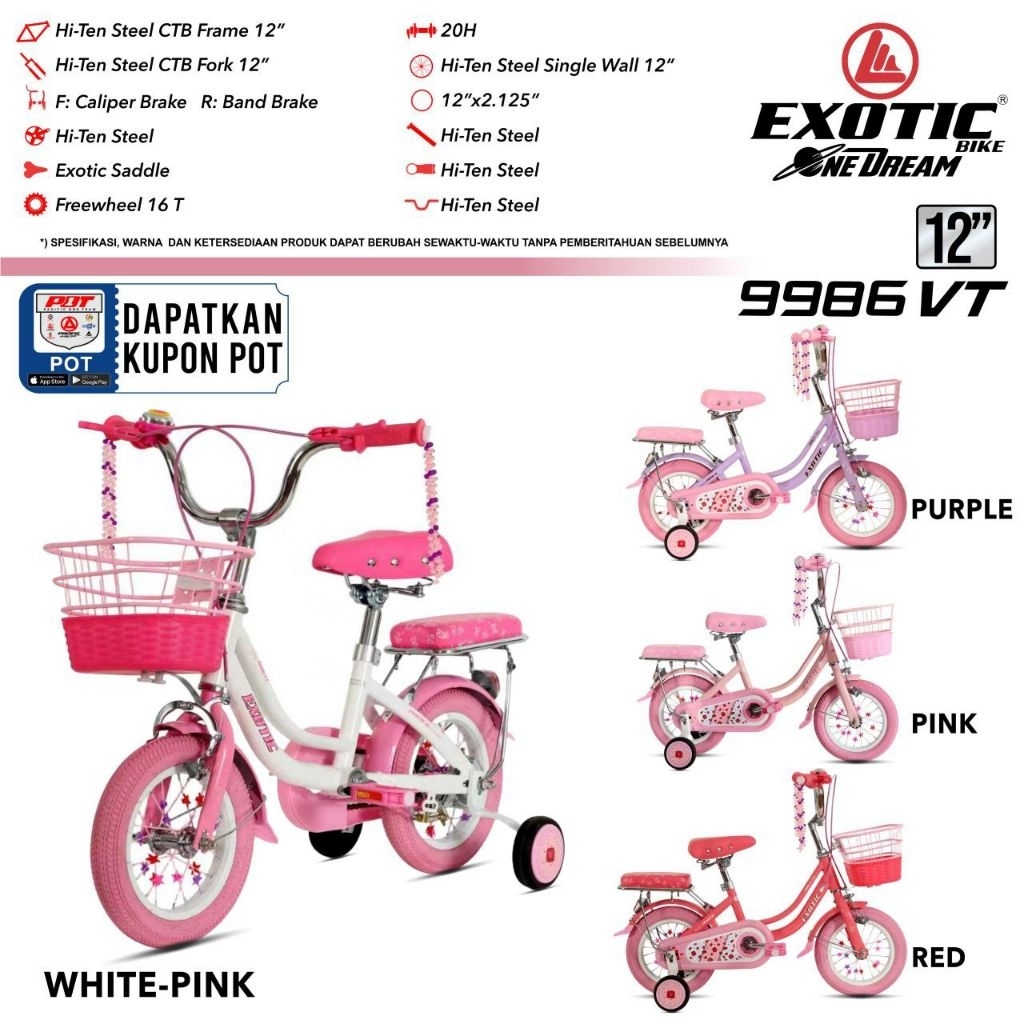 Sepeda Anak Perempuan 12 Inch Exotic 9986 VT By Pacific Mini Sepeda Anak