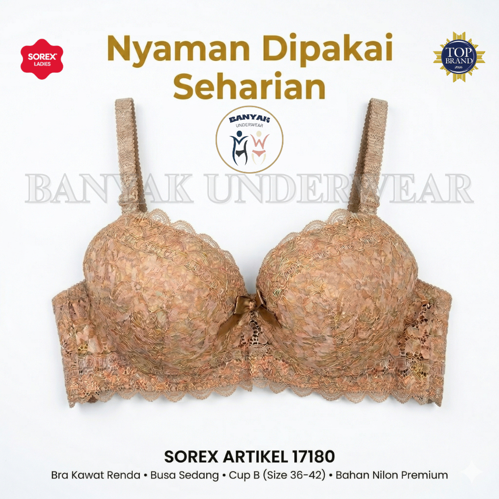 SOREX BH Bra Wanita Kawat Renda Full Lace Brukat Busa Sedang 17180 Cup B 36-42
