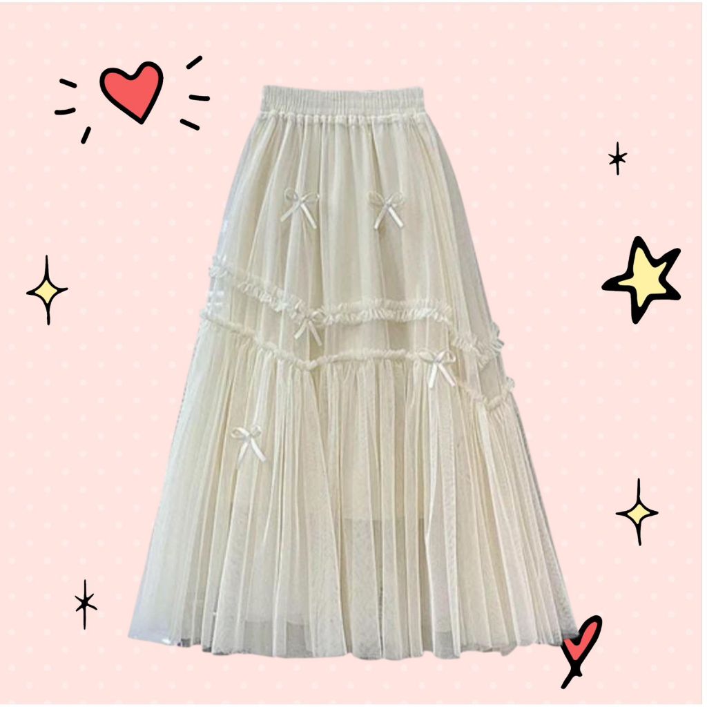 Rok Tutu Panjang Wanita Remaja Dua Layer Tile Halus Import Korea Tutu Skirt Putih Polos Dewasa Maxi