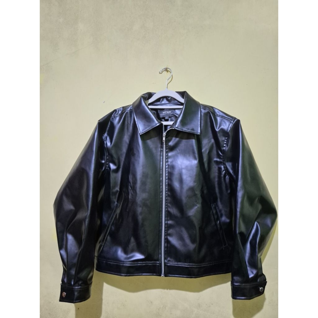 OCWA PHILL BIKER ZIP LEATHER JACKET BLACK (Preloved)