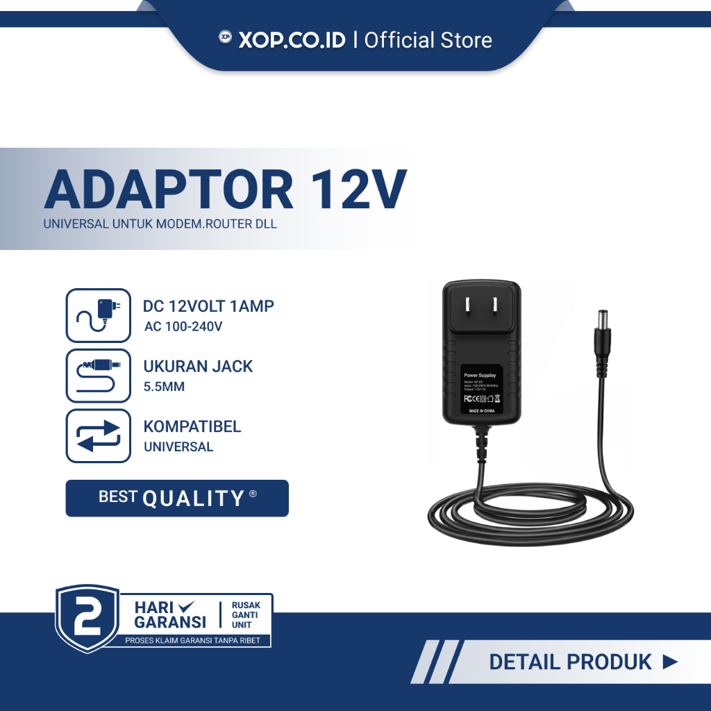 Power Adaptor 12V-1A Jack 5.5mm | Bisa Untuk Modem Router DVR | CCTV STB HTB | Bekas Universal