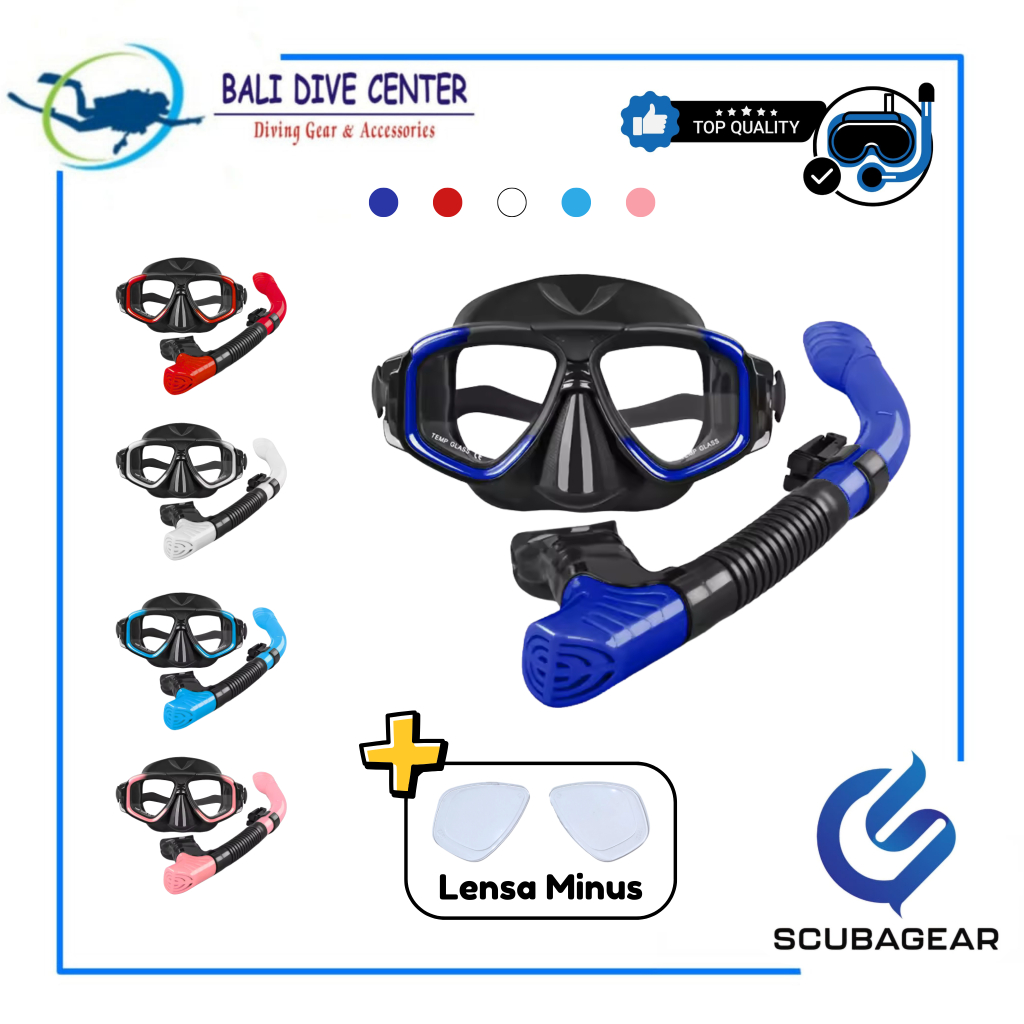 SCUBAGEAR Set Mask Zoom + Snorkel Dry With Lensa Minus - Snorkeling Set