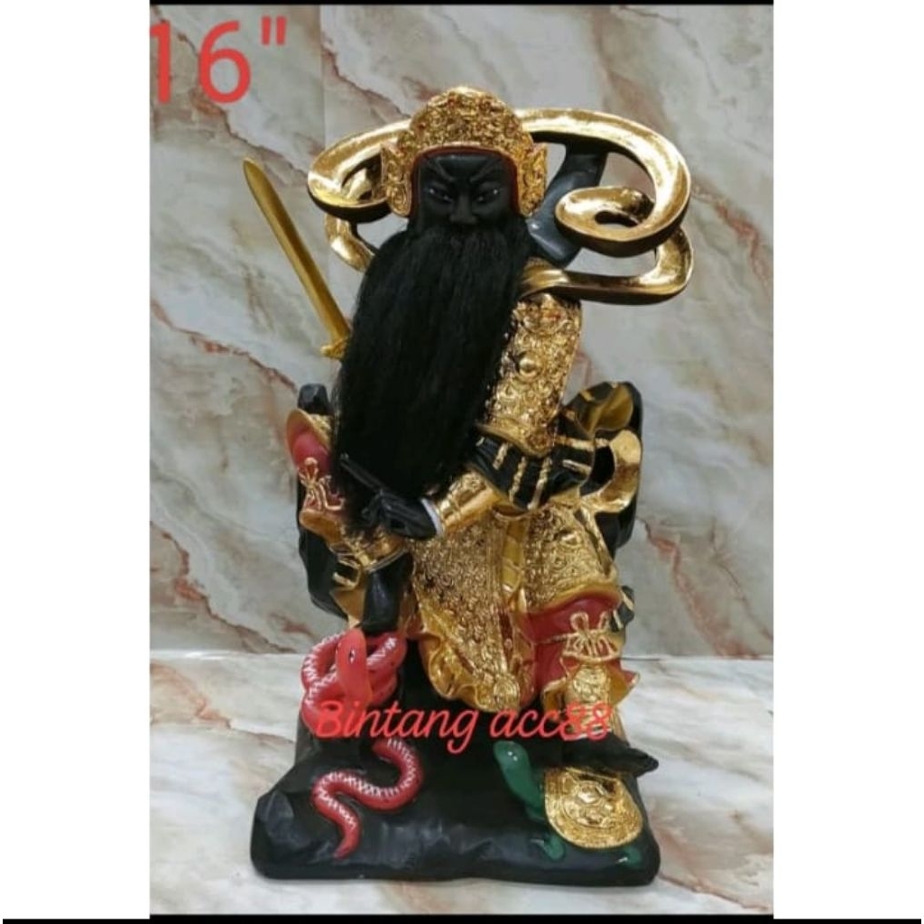 patung dewa hian tian Shang ti / siong te kong - hitam - fiber - 16inch