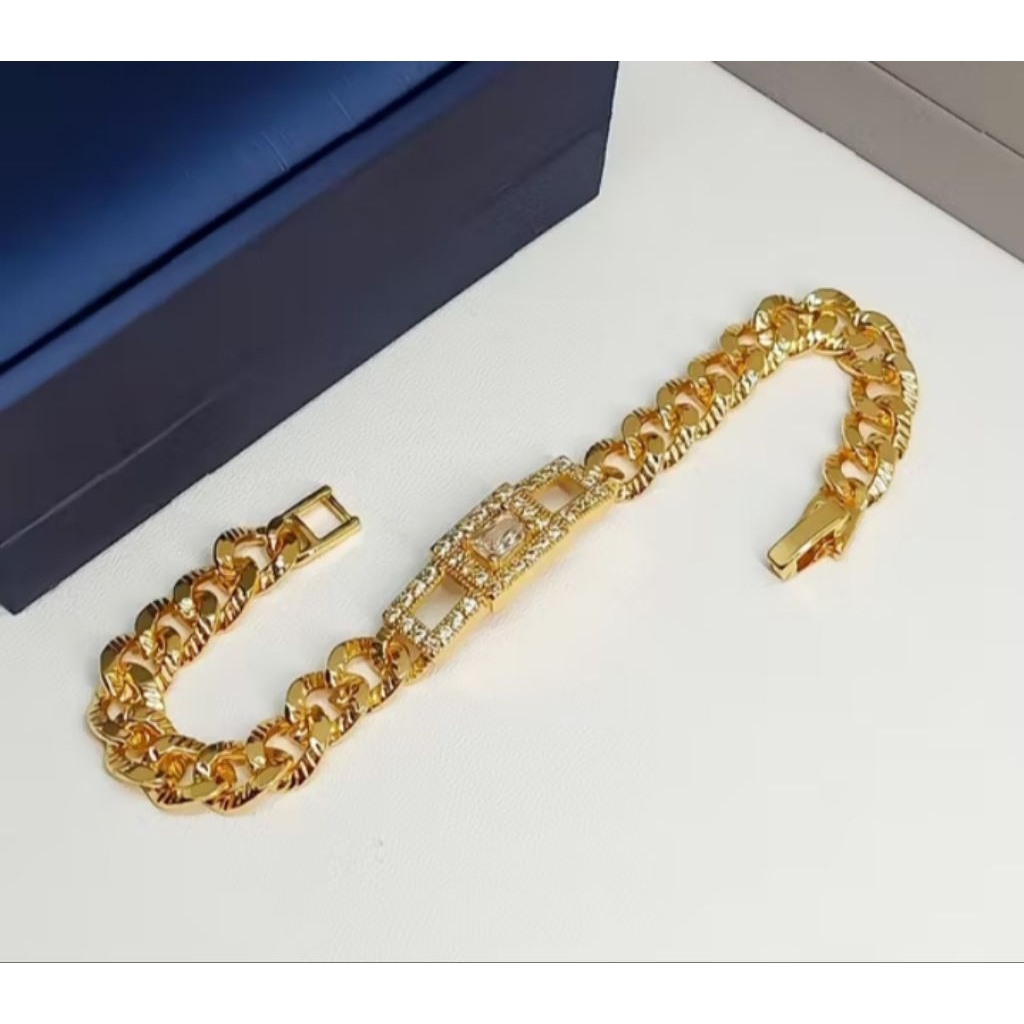 gelang rantai lapis emas model kotak permata mewah