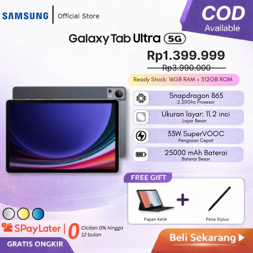 (NEW) Tablet 5G Samsung Galaxy P20 12 Inch 16+512GB Tablet Pembelajaran untuk Kelas Online Tablet HD