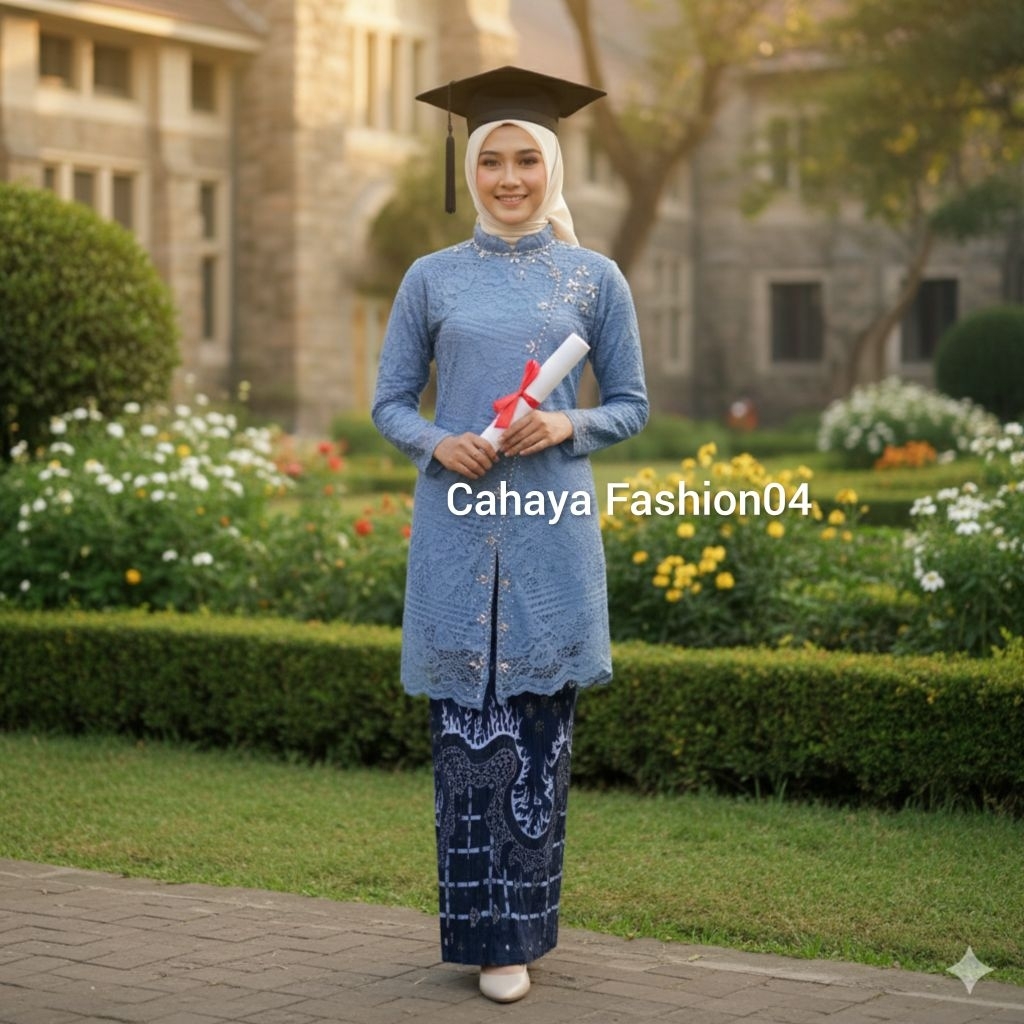 Set Kebaya Wisuda Modern Janggan Brokat Payet Mewah Elegan Bawahan Rok Songket
