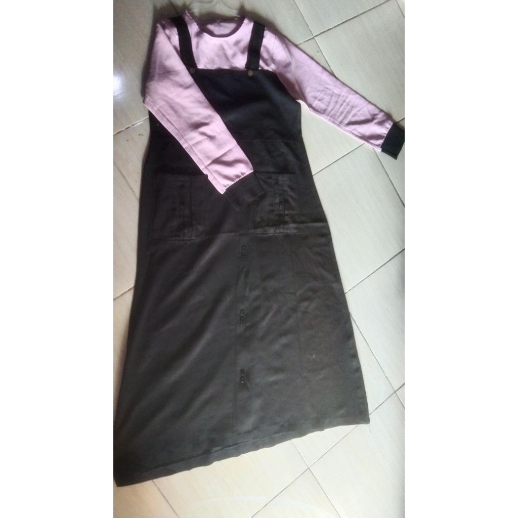 gamis kombinasi hitam pink