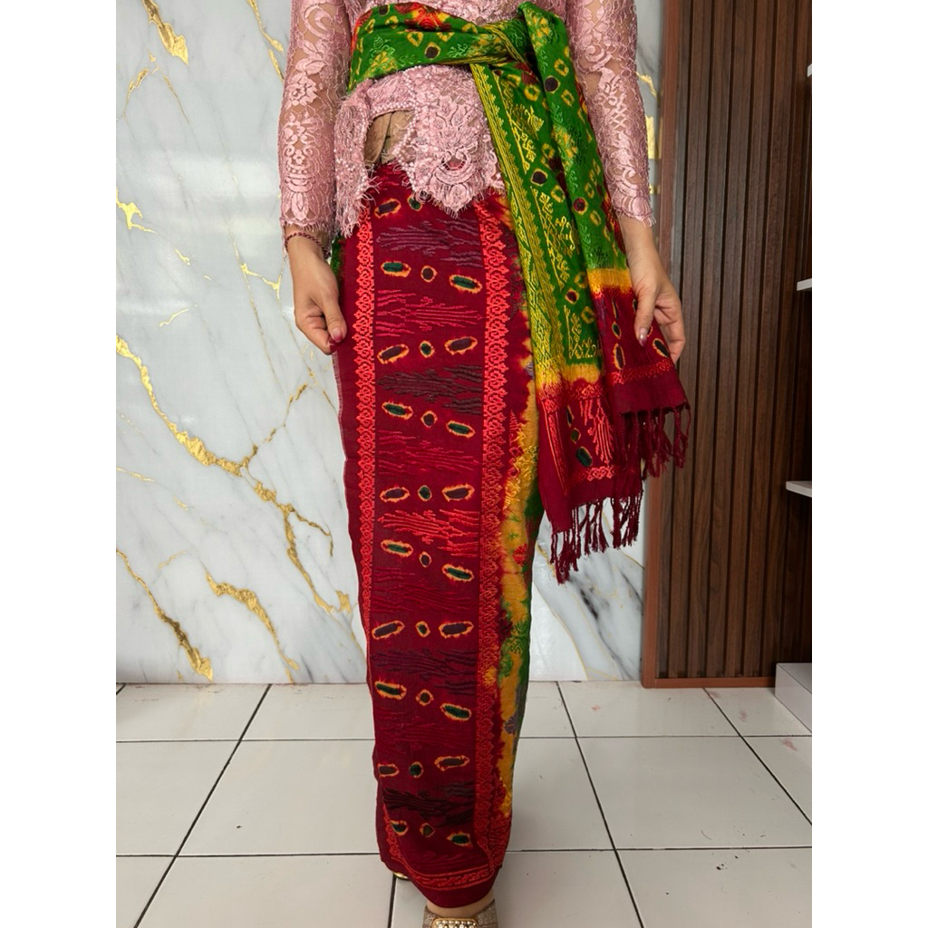 Ready Jumputan Sutra Semi Songket Tumpal Bordir