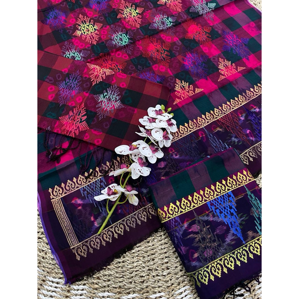 Kamen endek jumputan mawar set selendang