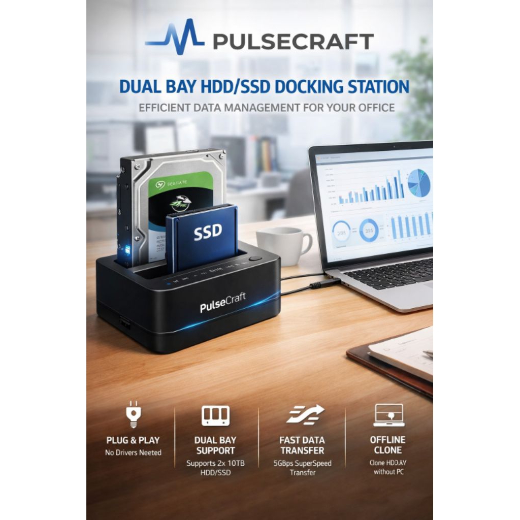 PulseCraft DualBay HDD/SSD Docking Station