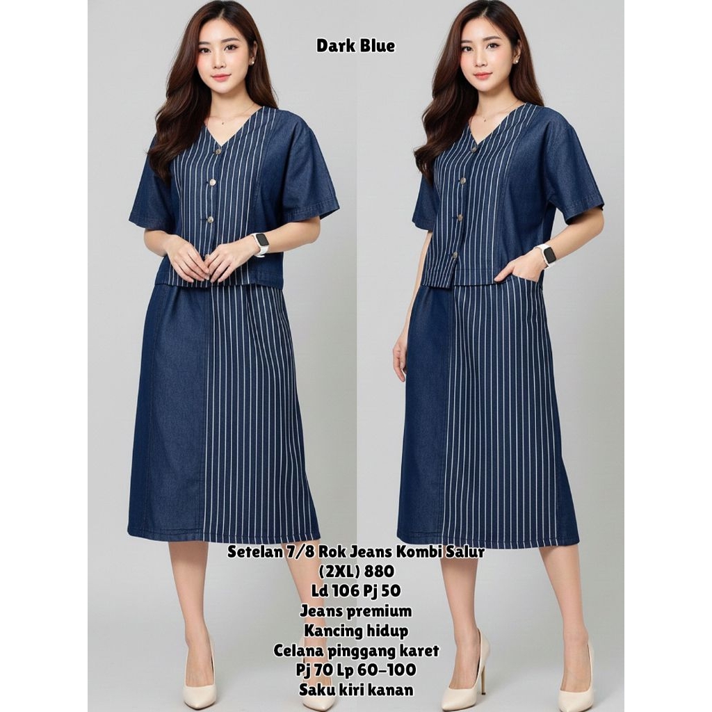 821/ 1630 / 880/ 839/ 829/ 843/ 814/ 874 /808 SETELAN ROK 7per8 JEANS WANITA PREMIUM / SETROK 7/8 JE