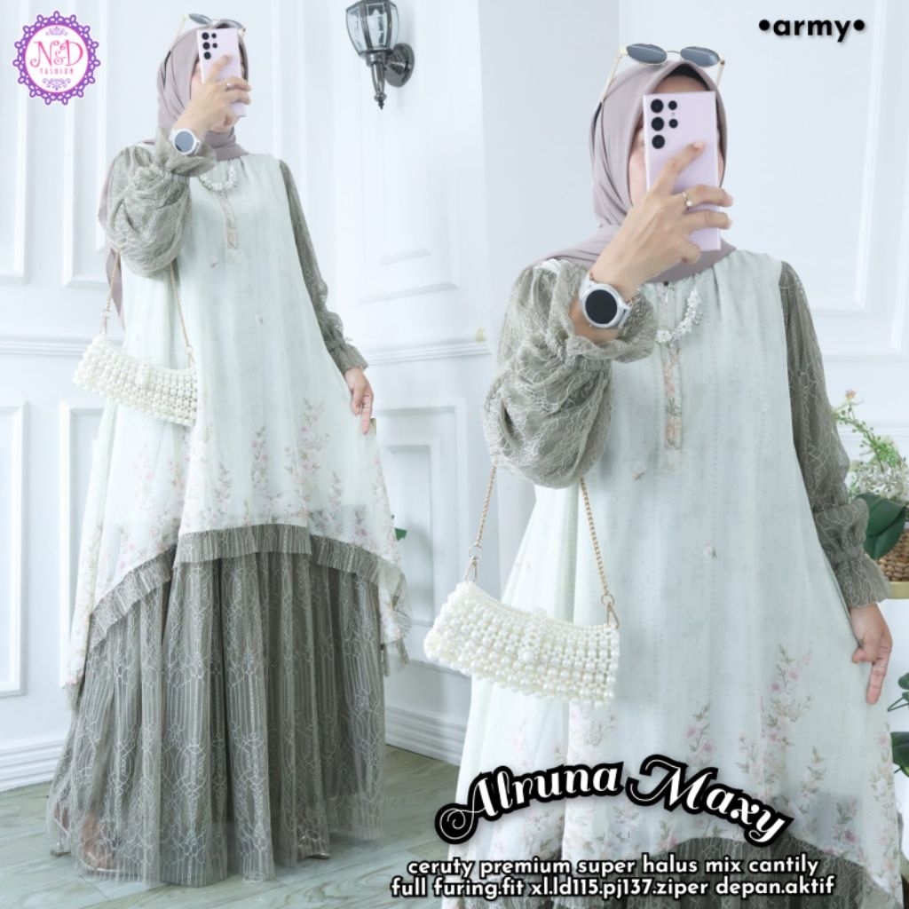 ALRUNA // FATIMA DRES // MAXY DRES BRUKAT TILE MIX CERUTY PREMIUM MOTIF BUNGA // BY N&D