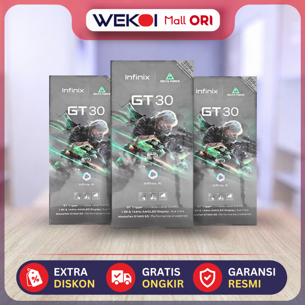 Infinix GT 30 5G 8/256GB AMOLED 144Hz Baterai 5500mAh Dimensity 7400 HP Gaming NFC Garansi Resmi