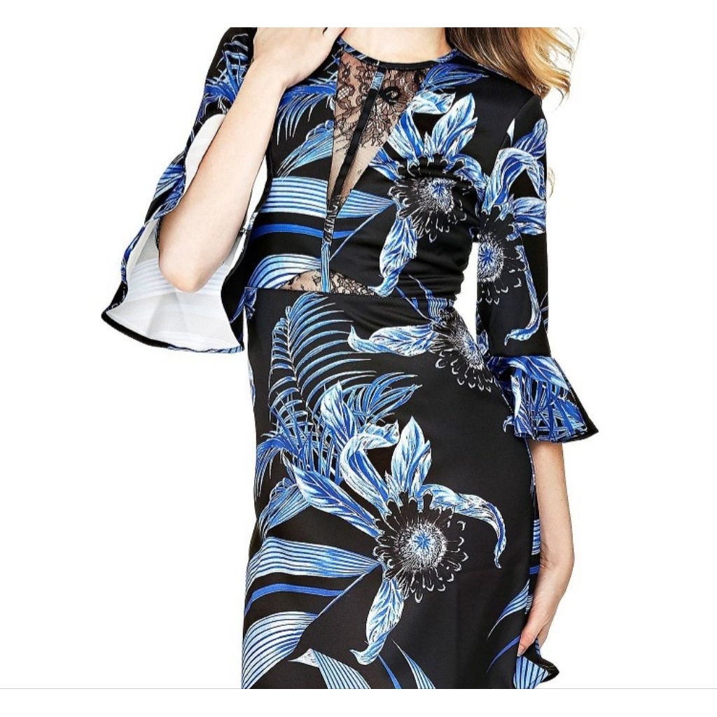 Guess Marciano Asli Original Baju Wanita dengan Desain Bunga Biru dan Hitam