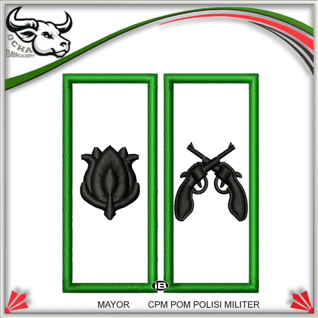 PANGKAT MAYOR CPM POM POLISI MILITER BREVET ATRIBUT BORDIR TNI EMBROIDERY / PERKERAS KAIN & MIKA OCH