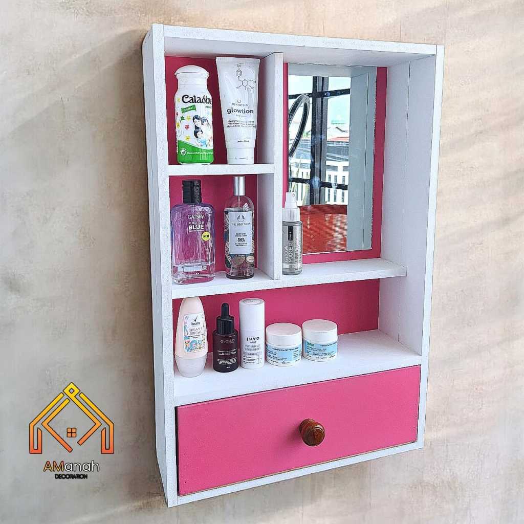 Rak Make Up Gantung Kayu RKA555 Minimalis - Rak Cermin Hias Kayu Serbaguna