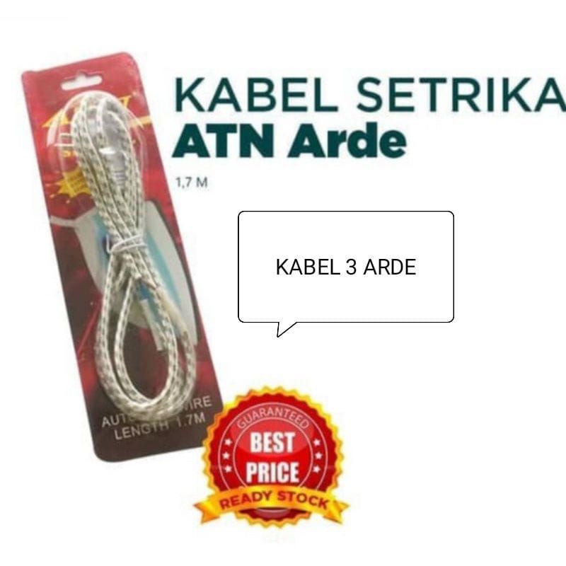 Kabel setrika steker arde isi 3 1,7M Merk ATN/ Kabel gosokan arde isi 3