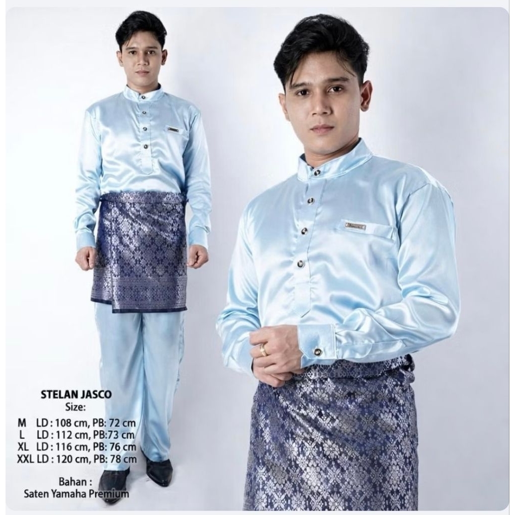 Set Melayu Pria + Songket Baju Kurung Laki Laki Melayu Setelan Teluk Belenga Cekak Musang Baju Kurun