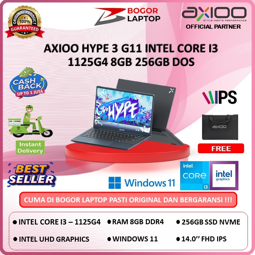 AXIOO HYPE 3 G11 INTEL CORE I3 1125G4 8GB 256GB DOS 14.0'' INCH FHD IPS