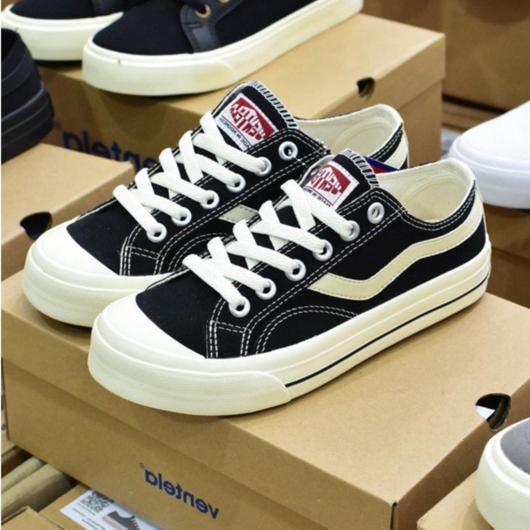 Sepatu Ventela Public Low Hitam Putih Sepatu Sekolah Pria Wanita
