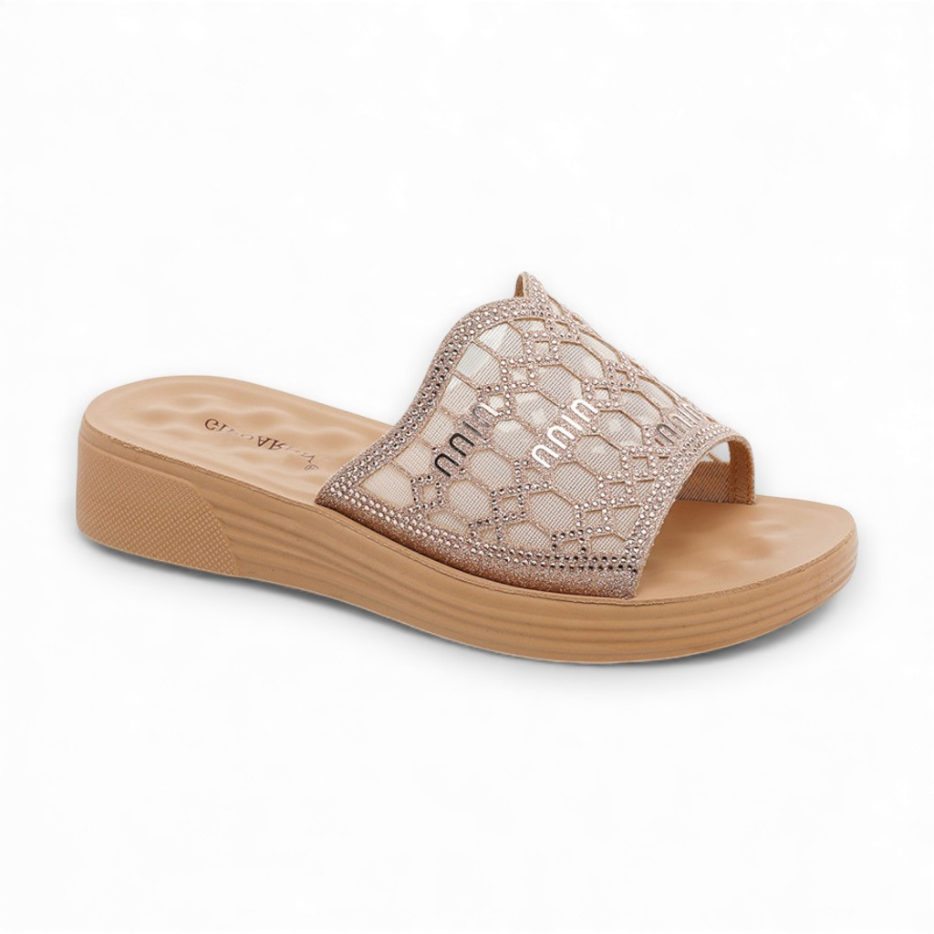 Sandal Wanita Pesta Model Sofiya - Sendal Cewek Flat Kondangan sandal  wedges motif permata wedge
