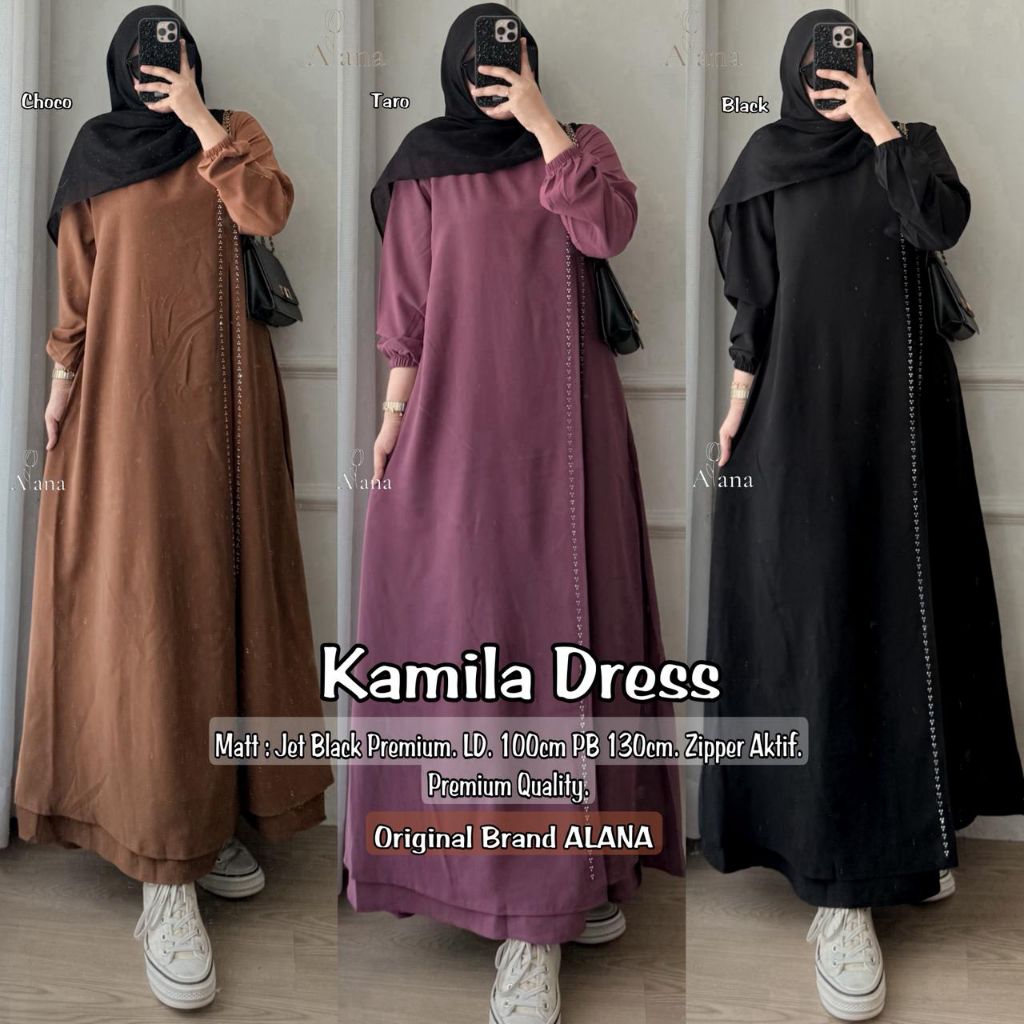 KAMILA DRESS WANITA BAHAN JETBLACK PREMIUM