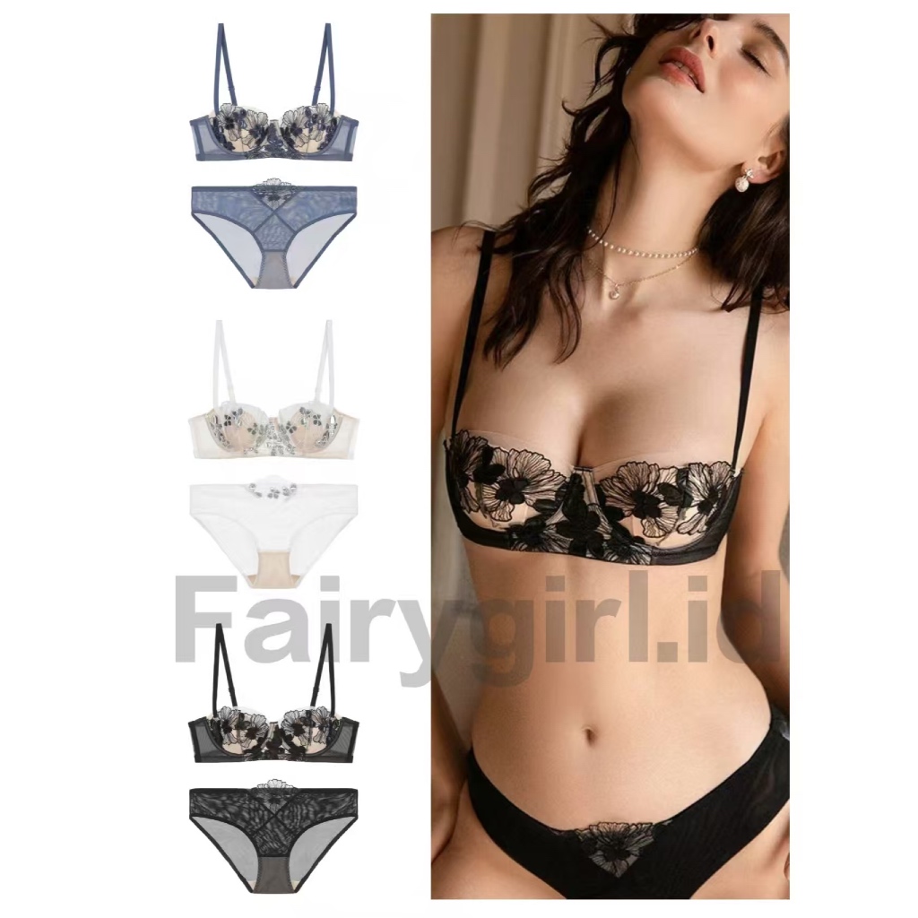 Fairygirl,idBra Set Wanita French Style Bordir – Tipis & Nyaman, Minimizer Dada Besar, Sexy Elegant