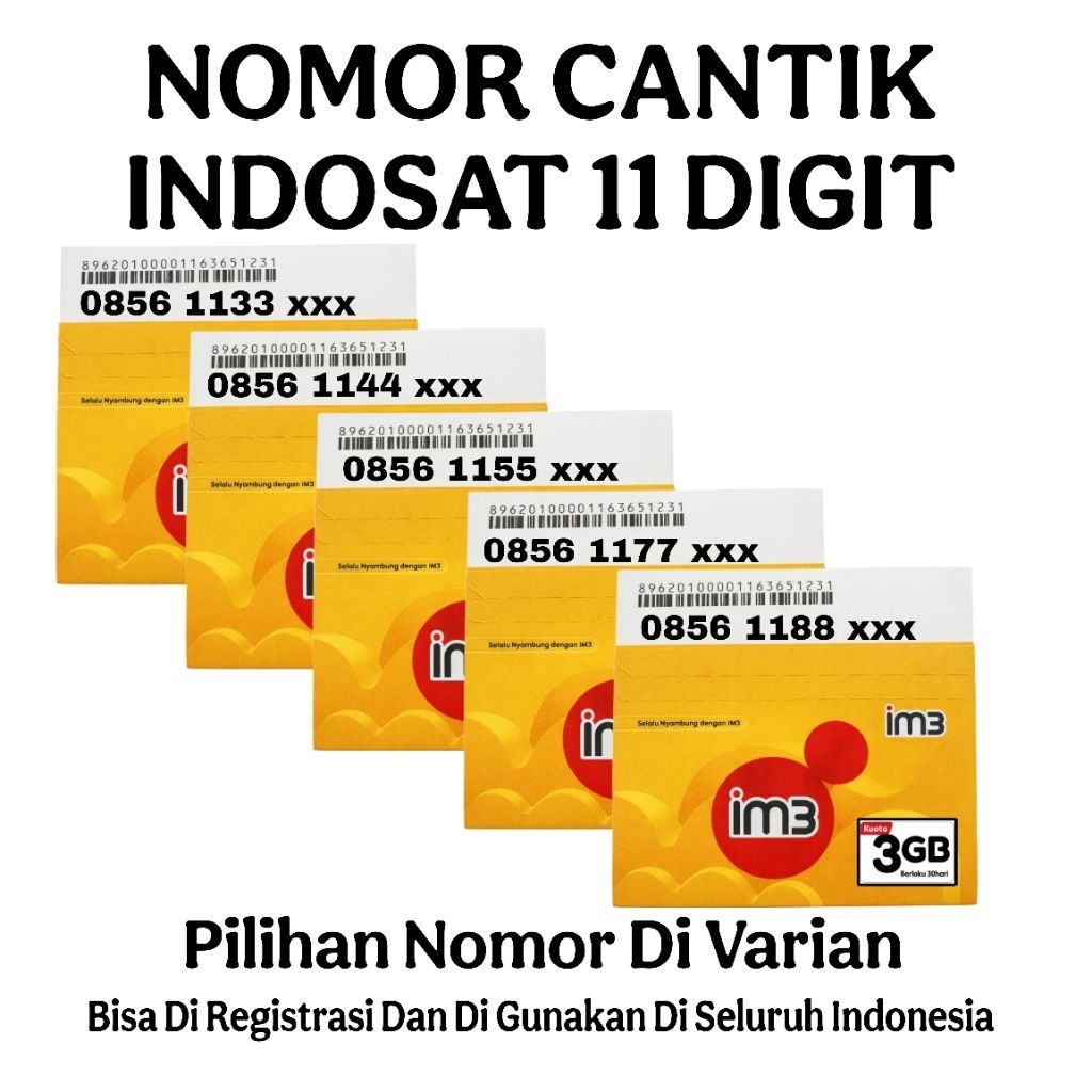 Nomor Cantik Indosat im3 11 Digit Kartu Perdana Internet Freedom Kuota 3GB