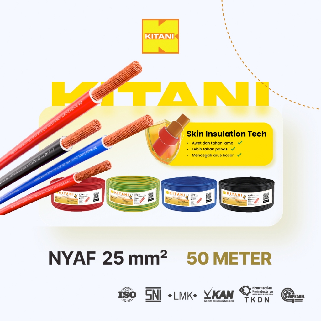KITANI - NYAF 25 mm² -  50 Meter -  Kabel Listrik Tembaga Serabut
