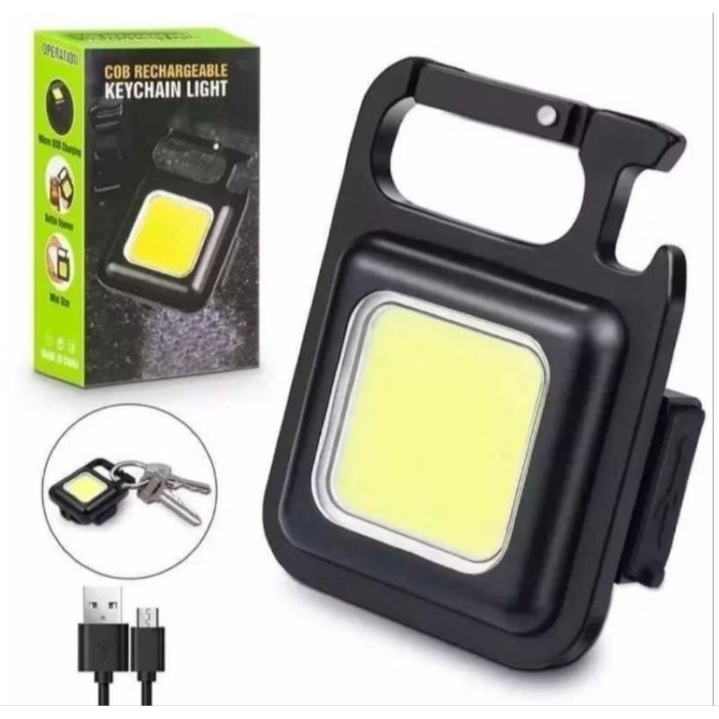 Senter Mini LED COB Gantungan Kunci Besi Lampu Kecil Keychain Camping Aluminium Cas USB Type-C
