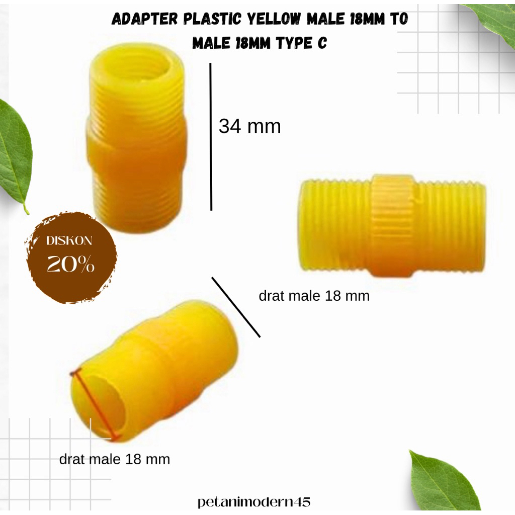 Konektor nepel reducer male 18 mm ke male 18 mm type c