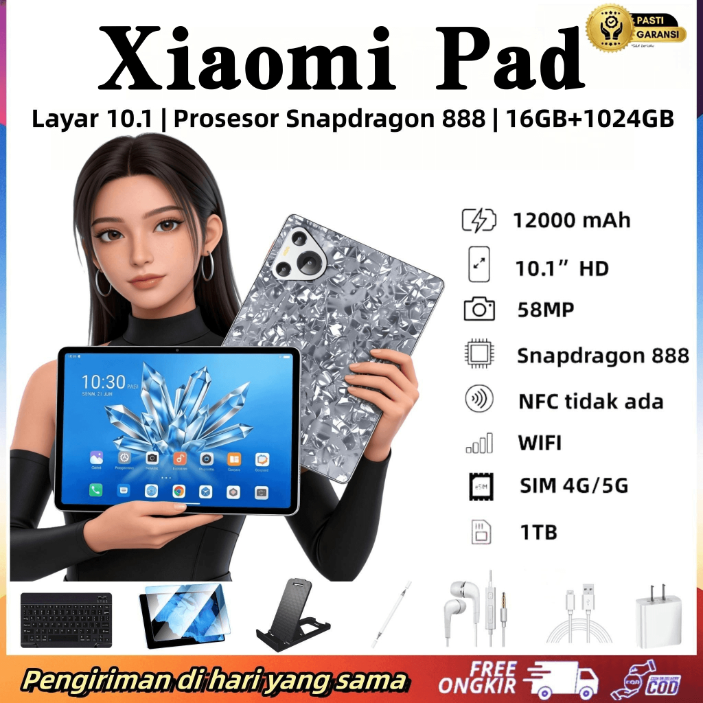 [Buy 1 Get 7 Free] Tablet Xiaomi 5G Snapdragon 888 16GB+1TB | 10.1" 120Hz OLED FullView | Murah Spek