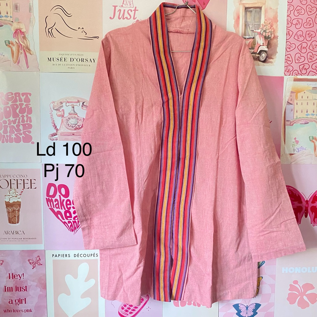 Preloved Kebaya Kutubaru Lurik Pink Modern Wanita Kerja