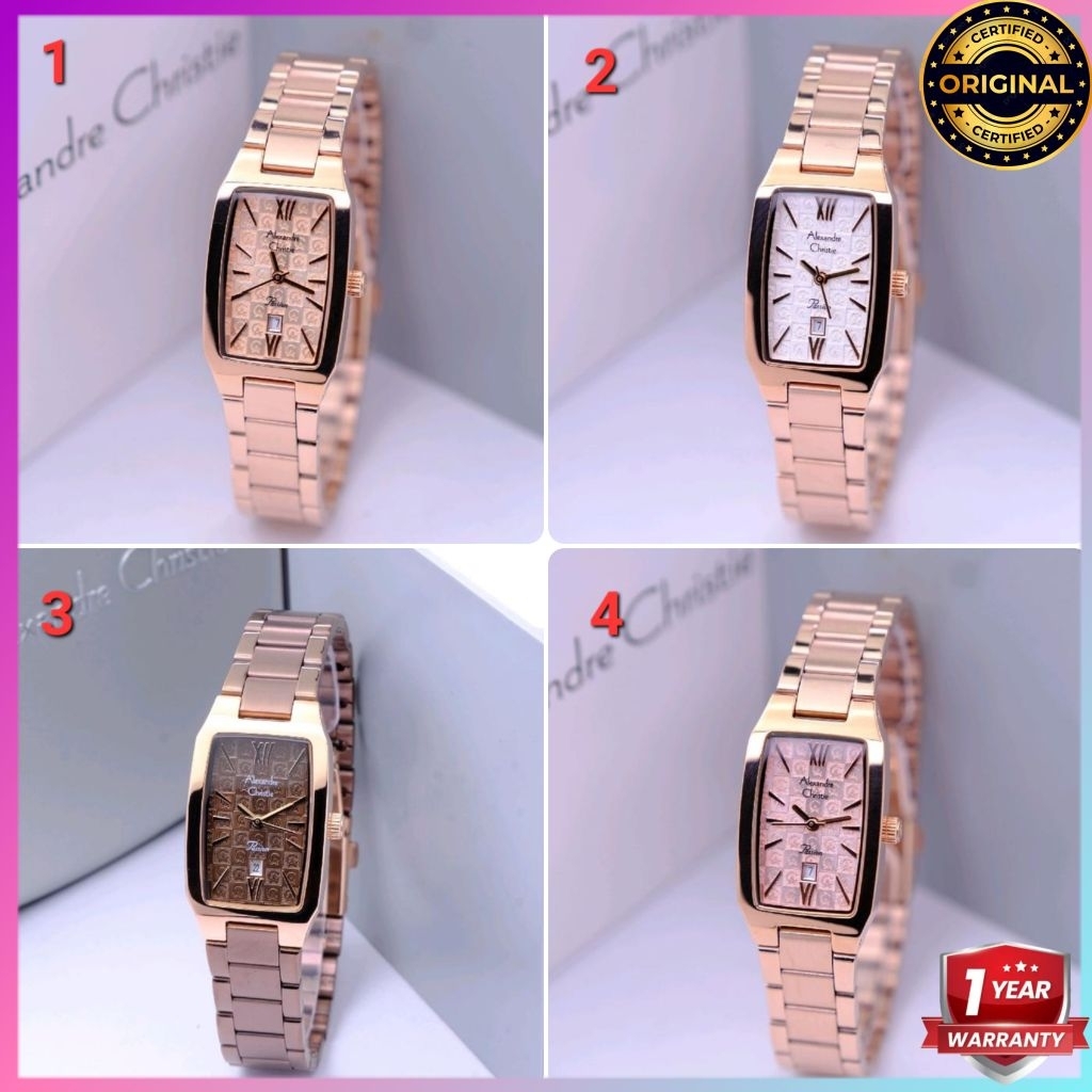 ORIGINAL GARANSI RESMI JAM TANGAN WANITA ALEXANDRE CHRISTIE ANALOG RANTAI STAINLESS STEEL CEWEK ALEX