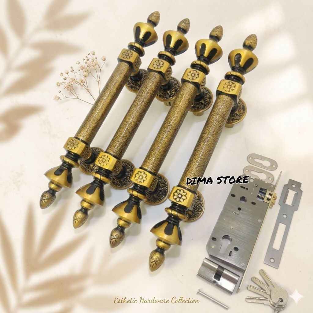 ( 4 Handle + Kunci ) Handle Pintu Rumah Teratai Aluminium Gagang Pintu Kupu Tarung Klasik Pegangan +