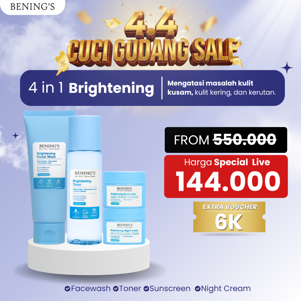 BENING'S SKINCARE PAKET BRIGHTENING UNTUK WANITA DAN PRIA ORIGINAL BENINGS CLINIC OFFICIAL