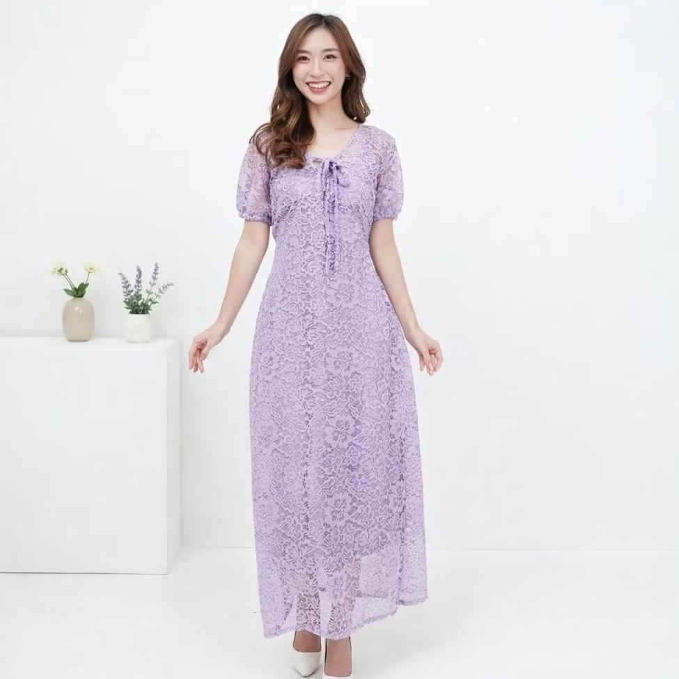 Dress Maxi 2pcs Gaun Pesta tile, brukat, Korean Fashion1334