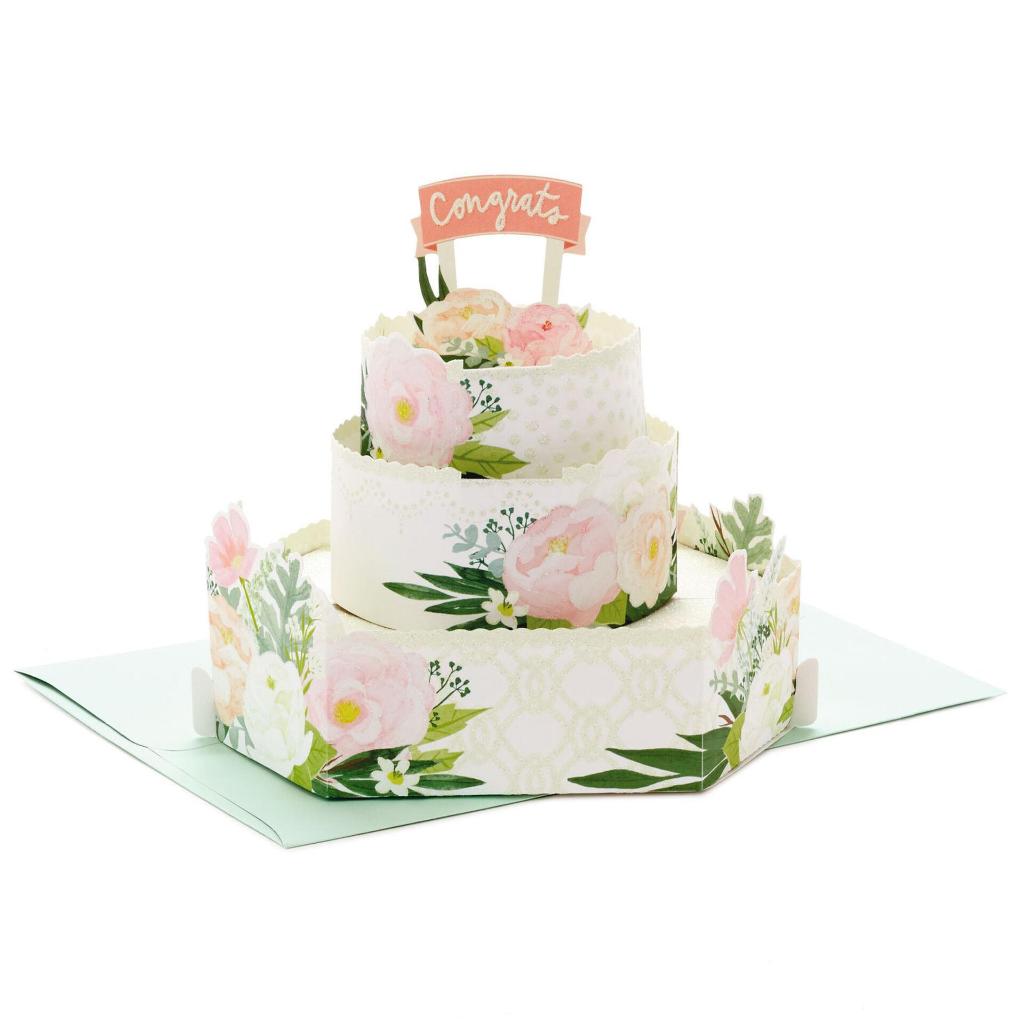 GREETING CARD- HALLMARK- WEDDING- CONGRATS THREE-TIERED CAKE 3D POP-UP